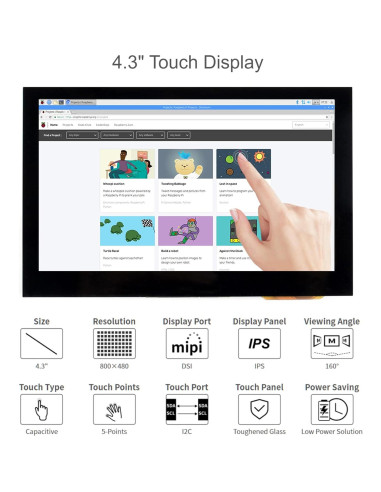 Pantalla Táctil LCD DSI 4.3" Waveshare para Raspberry Pi
