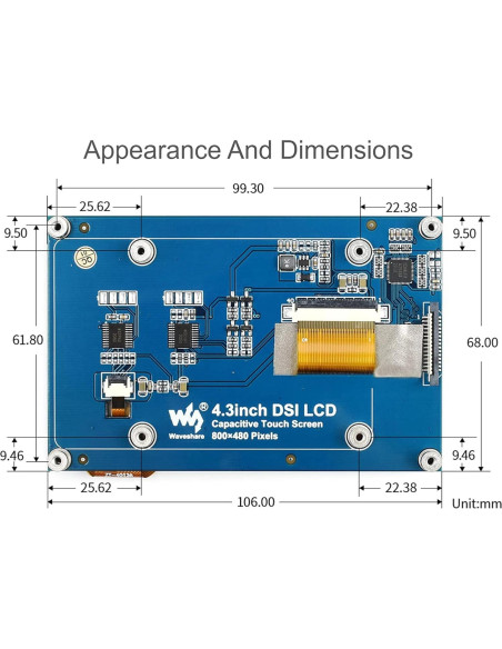 Pantalla Táctil LCD DSI 4.3" Waveshare para Raspberry Pi