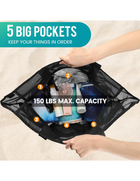 Bolsa de Playa Grande Impermeable Malla Verde 43.9x20x38.9 cm