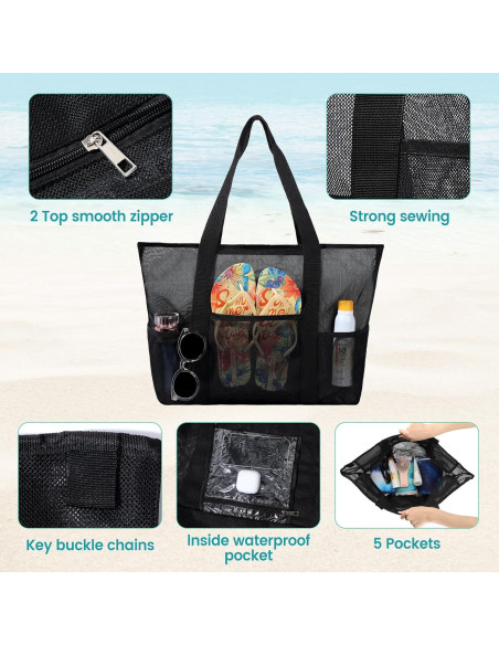 Bolsa de Playa Grande Impermeable Malla Verde 43.9x20x38.9 cm