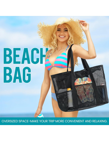 Bolsa de Playa Grande Impermeable Malla Verde 43.9x20x38.9 cm