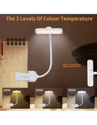 Luz de Libro Recargable Bsdgeclogy 24 LEDs 80 Horas Blanco