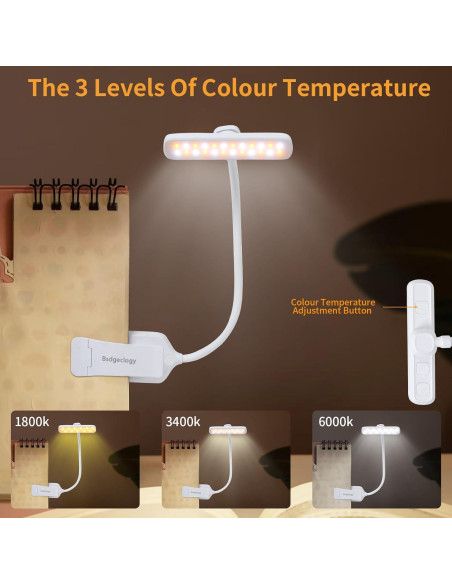 Luz de Libro Recargable Bsdgeclogy 24 LEDs 80 Horas Blanco