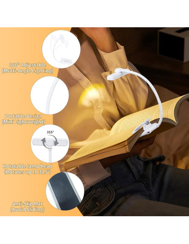 Luz de Libro Recargable Bsdgeclogy 24 LEDs 80 Horas Blanco