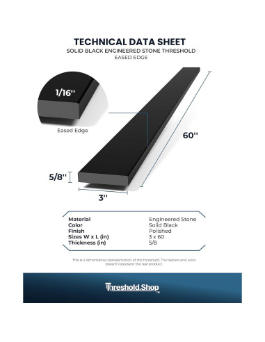 Umbral de Ducha de Mármol Ingenierizado Negro 152.4x7.62 cm