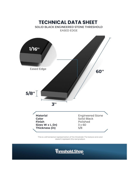 Umbral de Ducha de Mármol Ingenierizado Negro 152.4x7.62 cm
