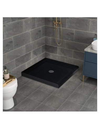 Base de Ducha Cuadrada Goodyo 90.2x90.2cm Negro Drenaje Central