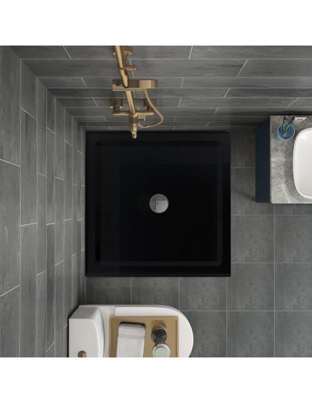 Base de Ducha Cuadrada Goodyo 90.2x90.2cm Negro Drenaje Central