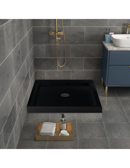 Base de Ducha Cuadrada Goodyo 90.2x90.2cm Negro Drenaje Central