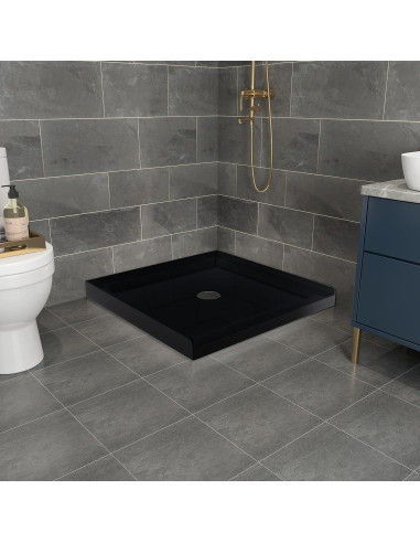 Base de Ducha Cuadrada Goodyo 90.2x90.2cm Negro Drenaje Central