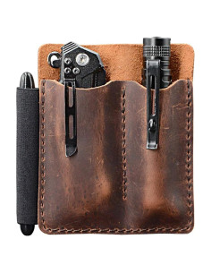 Organizador de bolsillo EDC Diodrio de cuero castaño 10.4x10.4cm