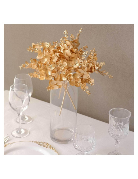 Ramas de Eucalipto Artificial Dorado Metálico Tableclothsfactory - 30.48 cm, Paquete de 4