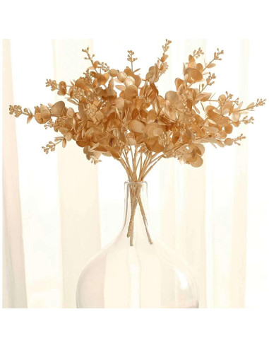 Ramas de Eucalipto Artificial Dorado Metálico Tableclothsfactory - 30.48 cm, Paquete de 4