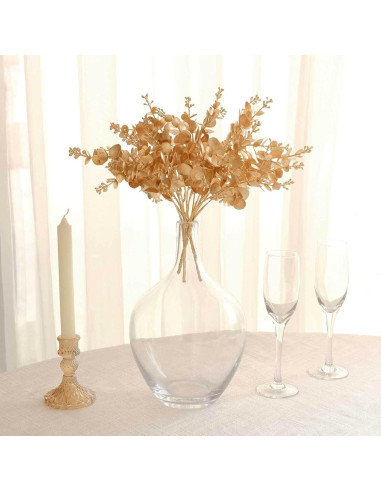 Ramas de Eucalipto Artificial Dorado Metálico Tableclothsfactory - 30.48 cm, Paquete de 4