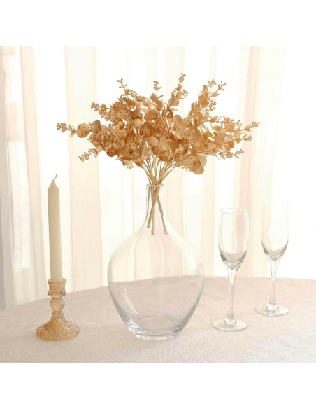 Ramas de Eucalipto Artificial Dorado Metálico Tableclothsfactory - 30.48 cm, Paquete de 4