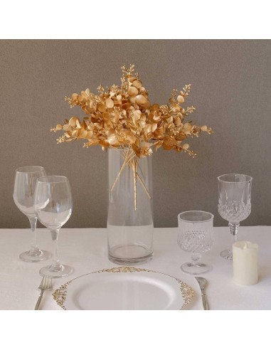 Ramas de Eucalipto Artificial Dorado Metálico Tableclothsfactory - 30.48 cm, Paquete de 4