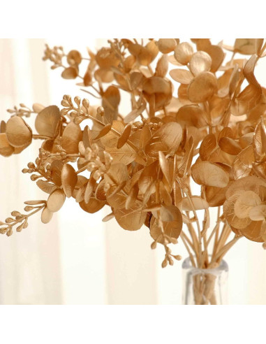 Ramas de Eucalipto Artificial Dorado Metálico Tableclothsfactory - 30.48 cm, Paquete de 4