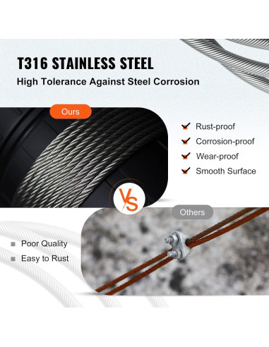 Cable de Acero Inoxidable VEVOR 3/16" T316 500ft 4200LBS