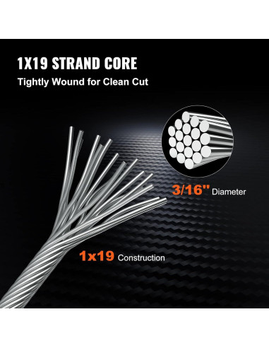 Cable de Acero Inoxidable VEVOR 3/16" T316 500ft 4200LBS
