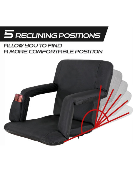 Silla Reclinable LEMY 5 Posiciones Portátil Resistente Agua Negro