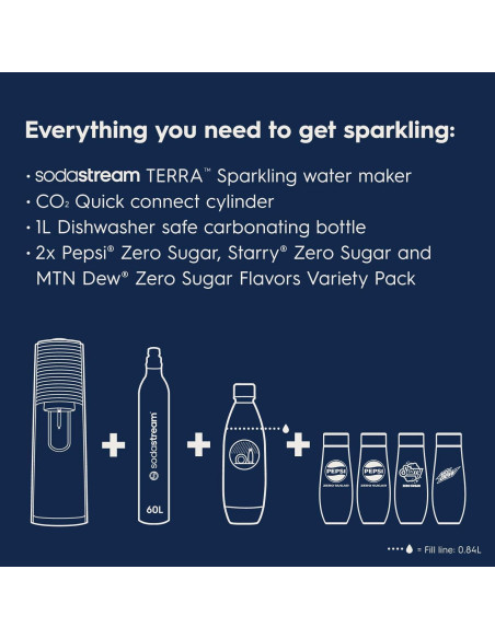 Máquina de Agua con Gas SodaStream Terra Negra + Sabores