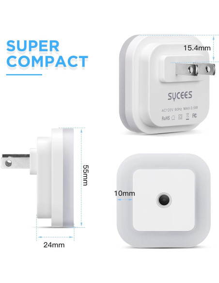 Luz Nocturna LED Regulable SYCEES con Sensor Crepúsculo, 4 Unidades