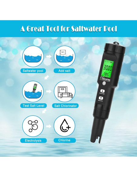 Probador Digital de Salinidad HOICATED 0-9999ppm para Piscinas