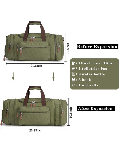Bolsa de viaje Oflamn 55L con compartimento para zapatos - Verde militar