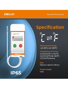 Registrador de Datos de Temperatura Elitech LogEt8TE -40 a 85C 2