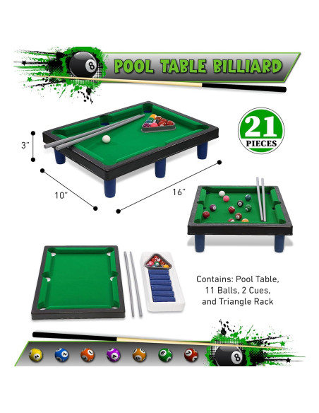 Juego de Mesa de Billar Mini Mozlly - 20.6x11.4 cm, 2 Jugadores