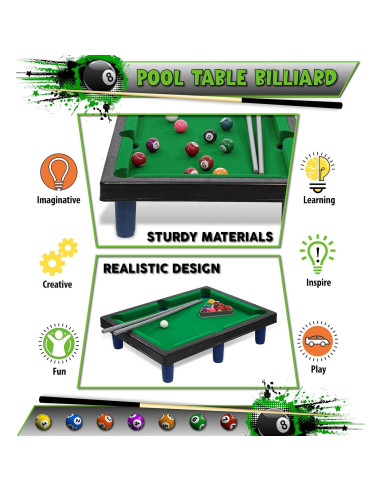 Juego de Mesa de Billar Mini Mozlly - 20.6x11.4 cm, 2 Jugadores