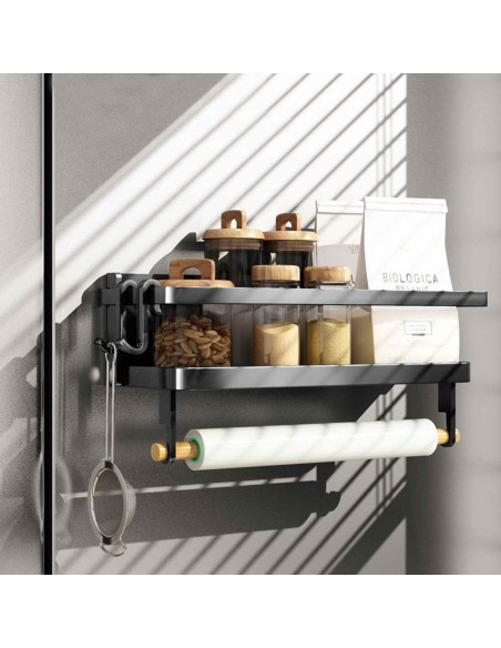 Estante Magnético Jolitac para Especias - Negro Plegable 10.9x40.4 cm