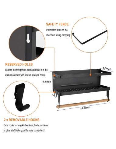 Estante Magnético Jolitac para Especias - Negro Plegable 10.9x40.4 cm