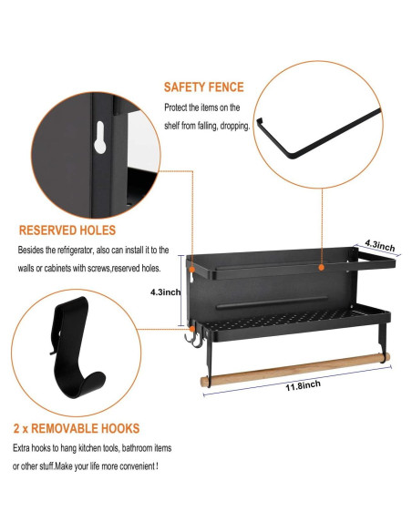 Estante Magnético Jolitac para Especias - Negro Plegable 10.9x40.4 cm