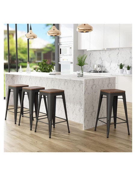 Conjunto de 4 Taburetes de Bar Andeworld 61 cm Metal y Madera