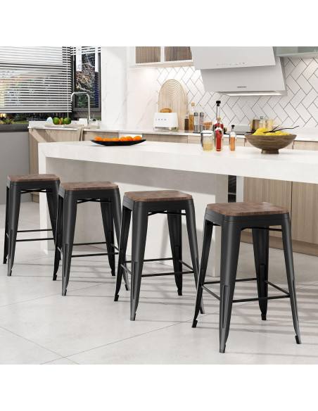 Conjunto de 4 Taburetes de Bar Andeworld 61 cm Metal y Madera