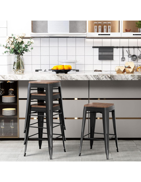 Conjunto de 4 Taburetes de Bar Andeworld 61 cm Metal y Madera