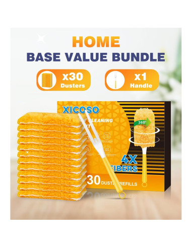 30 Recargas Plumero XICOSO + Mango Ergonómico 360 Amarillo