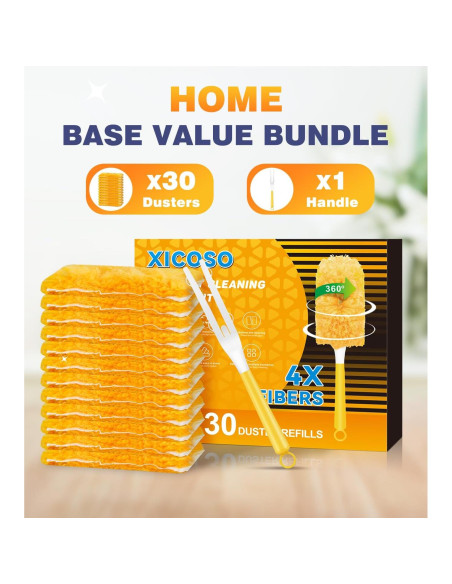 30 Recargas Plumero XICOSO + Mango Ergonómico 360 Amarillo