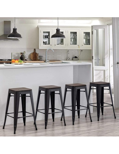 Conjunto de 4 Taburetes de Bar Andeworld 61 cm Metal y Madera