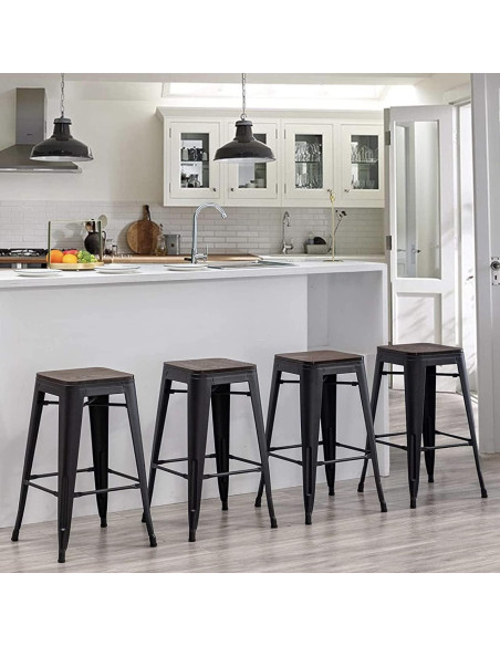 Conjunto de 4 Taburetes de Bar Andeworld 61 cm Metal y Madera
