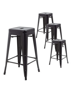 FDW Juego de 4 Taburetes de Bar de Metal 76 cm Negro Apilables