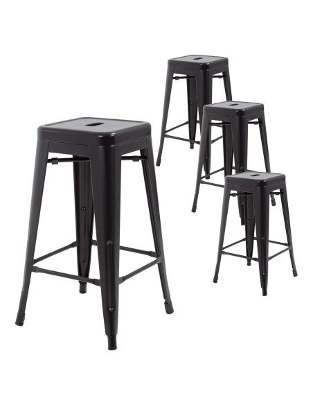 FDW Juego de 4 Taburetes de Bar de Metal 76 cm Negro Apilables