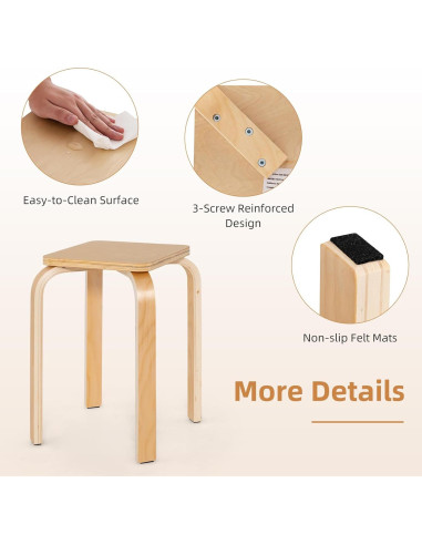 Juego de 4 Taburetes Apilables GLACER de Madera Natural 45.7 cm