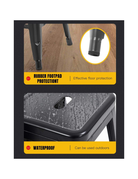 FDW Juego de 4 Taburetes de Bar de Metal 76 cm Negro Apilables