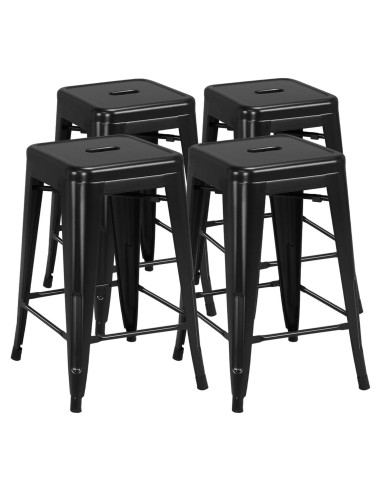 Taburetes de Bar Apilables Yaheetech Metal Negro 60.96 cm - Juego de 4