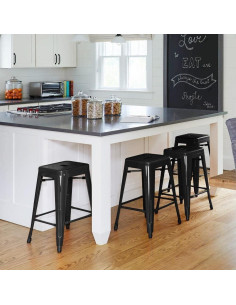 Taburetes de Bar Apilables Yaheetech Metal Negro 60.96 cm - Juego de 4 2