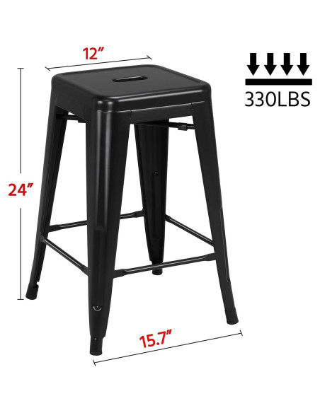 Taburetes de Bar Apilables Yaheetech Metal Negro 60.96 cm - Juego de 4