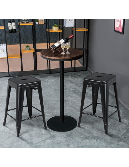 Taburetes de Bar Apilables Yaheetech Metal Negro 60.96 cm - Juego de 4