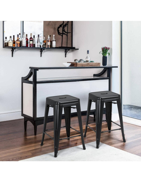 Taburetes de Bar Apilables Yaheetech Metal Negro 60.96 cm - Juego de 4